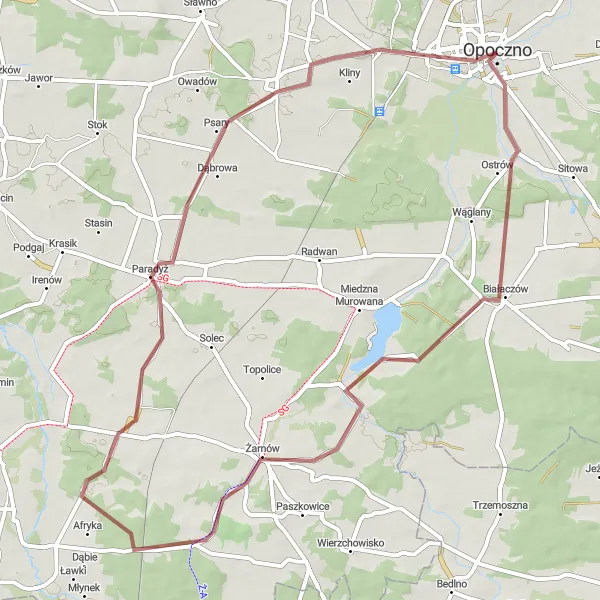 Miniatura mapy "Trasa gravelowa z Ogonowic do Paradyża" - trasy rowerowej w Łódzkie, Poland. Wygenerowane przez planer tras rowerowych Tarmacs.app