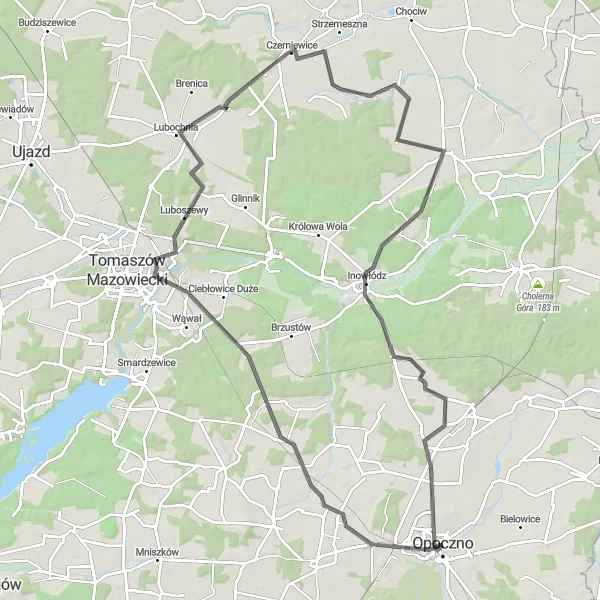Miniatura mapy "Wędrówka rowerowa w okolicach Opoczna" - trasy rowerowej w Łódzkie, Poland. Wygenerowane przez planer tras rowerowych Tarmacs.app