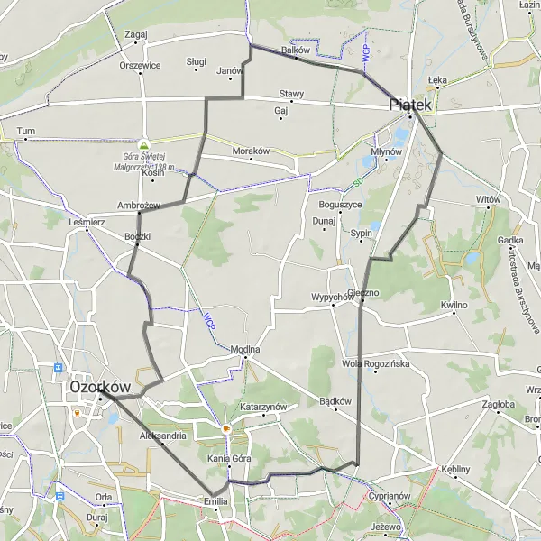 Miniatura mapy "Przejażdżka przez Białą i Piątek" - trasy rowerowej w Łódzkie, Poland. Wygenerowane przez planer tras rowerowych Tarmacs.app