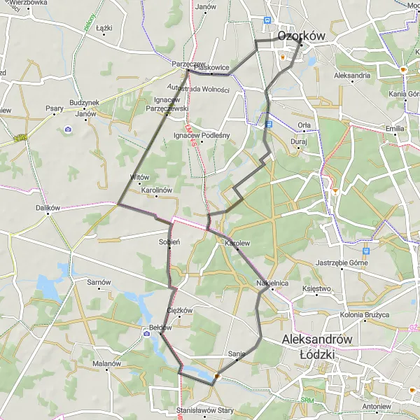 Miniatura mapy "Trasa rowerowa Road do Nakielnica" - trasy rowerowej w Łódzkie, Poland. Wygenerowane przez planer tras rowerowych Tarmacs.app