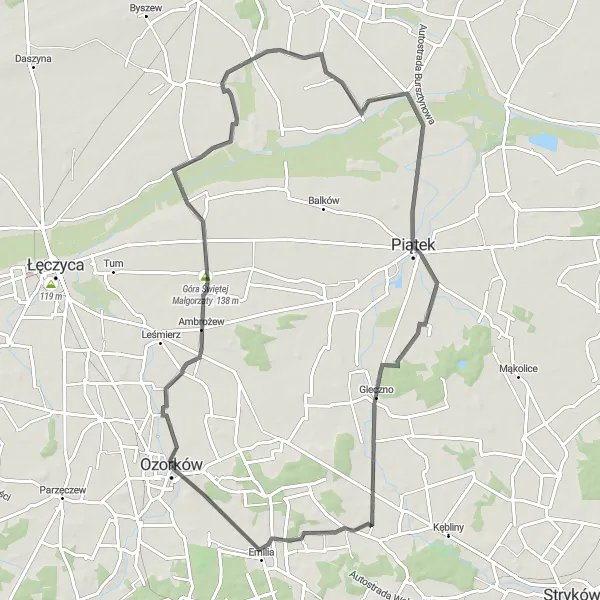 Miniatura mapy "Trasa z Ozorkowa przez Piątek i Ciosny" - trasy rowerowej w Łódzkie, Poland. Wygenerowane przez planer tras rowerowych Tarmacs.app