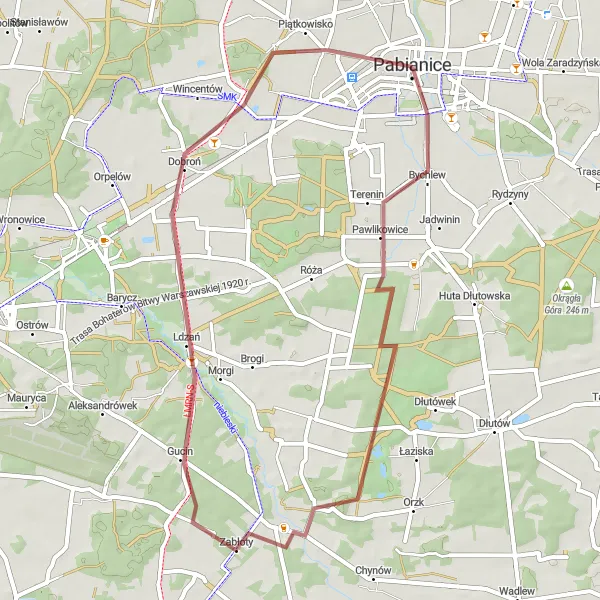 Miniatura mapy "Trasa Gravelowa przez Pawlikowice" - trasy rowerowej w Łódzkie, Poland. Wygenerowane przez planer tras rowerowych Tarmacs.app