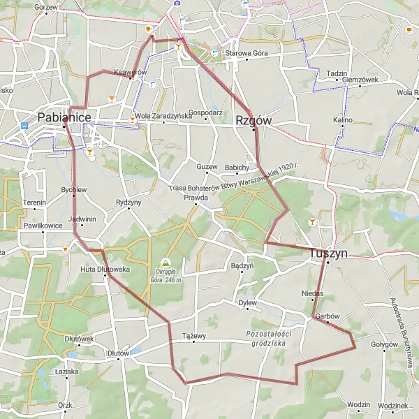 Miniatura mapy "Trasa Gravelowa przez Rudzką Górę" - trasy rowerowej w Łódzkie, Poland. Wygenerowane przez planer tras rowerowych Tarmacs.app