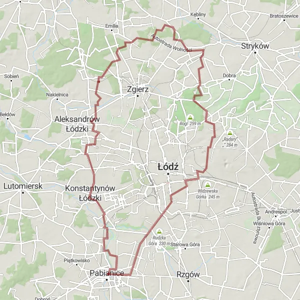 Miniatura mapy "Trasa gravelowa do Białej Fabryki Geyera" - trasy rowerowej w Łódzkie, Poland. Wygenerowane przez planer tras rowerowych Tarmacs.app