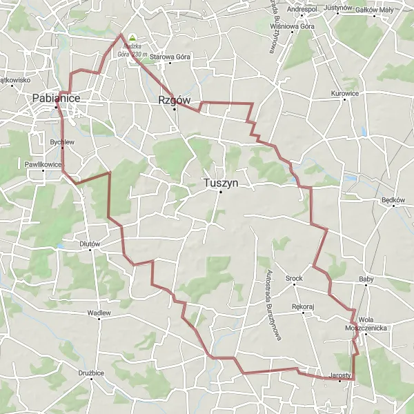 Miniatura mapy "Długa trasa przez Rudzką Górę" - trasy rowerowej w Łódzkie, Poland. Wygenerowane przez planer tras rowerowych Tarmacs.app