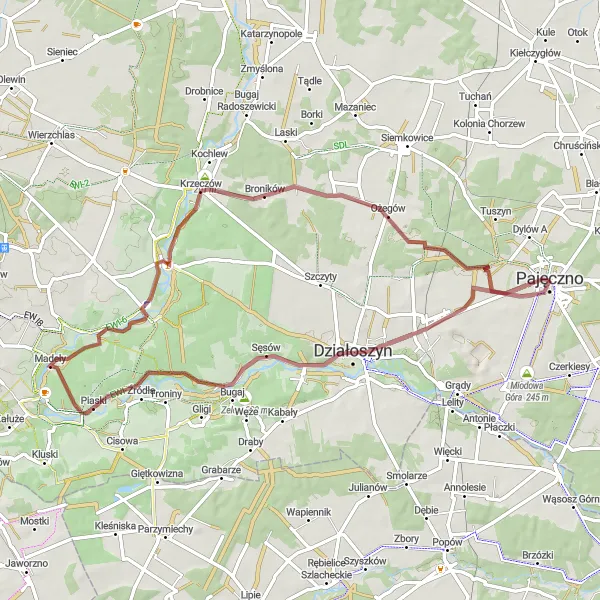 Map miniature of "Bobrowniki Gravel Loop" cycling inspiration in Łódzkie, Poland. Generated by Tarmacs.app cycling route planner