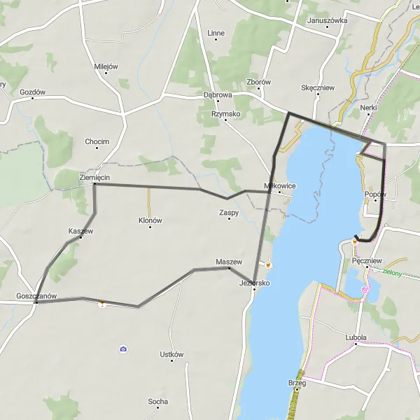 Map miniature of "Siedlątków and Łęg Popowski road loop" cycling inspiration in Łódzkie, Poland. Generated by Tarmacs.app cycling route planner