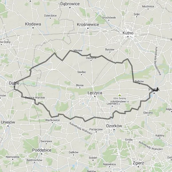 Map miniature of "Countryside Escape" cycling inspiration in Łódzkie, Poland. Generated by Tarmacs.app cycling route planner