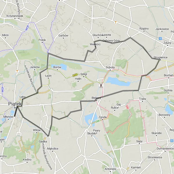 Miniatura mapy "Trasa rowerowa Piątek - Piątek" - trasy rowerowej w Łódzkie, Poland. Wygenerowane przez planer tras rowerowych Tarmacs.app