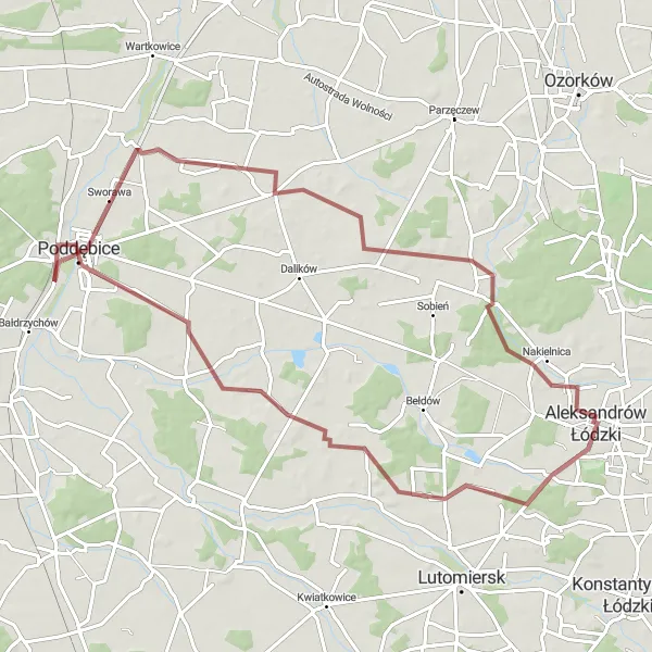 Map miniature of "Brudnów Stary - Borysew Gravel Cycling Route" cycling inspiration in Łódzkie, Poland. Generated by Tarmacs.app cycling route planner