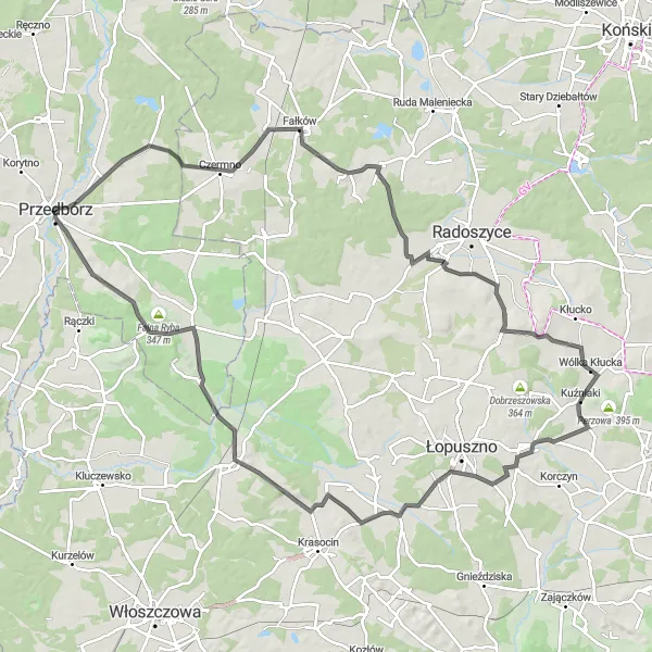Map miniature of "Wólka Kłucka and Świdzińska Adventure" cycling inspiration in Łódzkie, Poland. Generated by Tarmacs.app cycling route planner