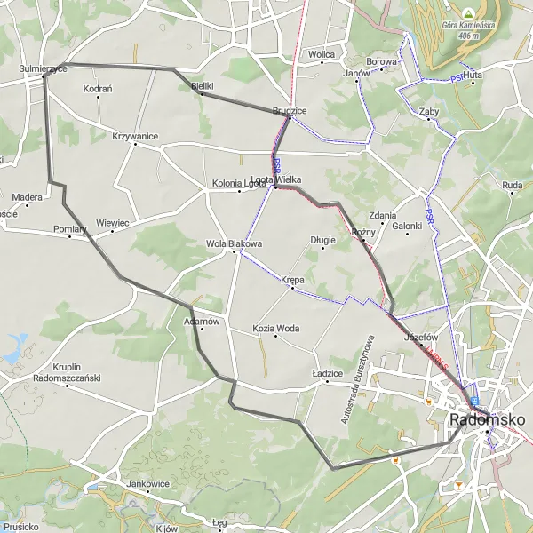 Map miniature of "Radomsko Nature Route" cycling inspiration in Łódzkie, Poland. Generated by Tarmacs.app cycling route planner