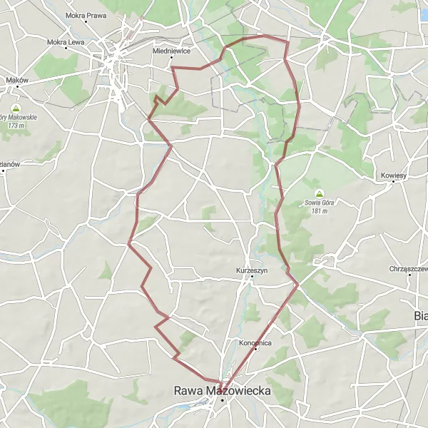Miniatura mapy "Trasa do Michałowa i Raducza" - trasy rowerowej w Łódzkie, Poland. Wygenerowane przez planer tras rowerowych Tarmacs.app