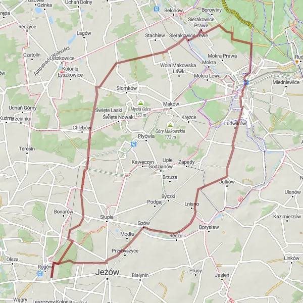 Map miniature of "Journey through Skierniewice" cycling inspiration in Łódzkie, Poland. Generated by Tarmacs.app cycling route planner