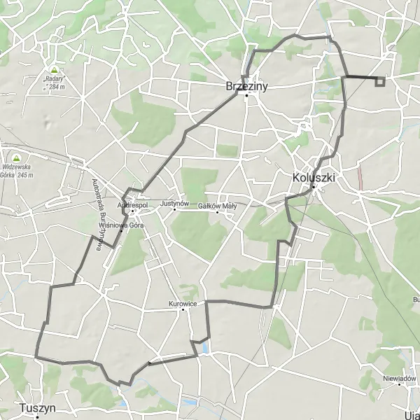 Map miniature of "Giemzówek Grand Loop" cycling inspiration in Łódzkie, Poland. Generated by Tarmacs.app cycling route planner