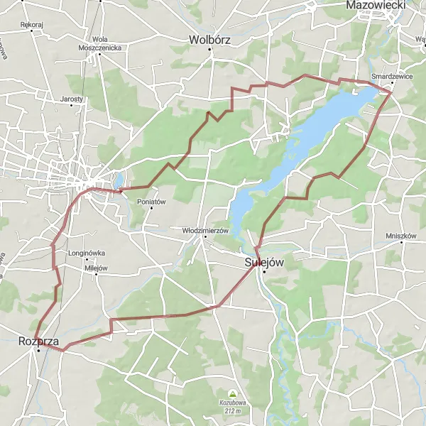 Map miniature of "Gravel Adventure through Scenic Routes" cycling inspiration in Łódzkie, Poland. Generated by Tarmacs.app cycling route planner