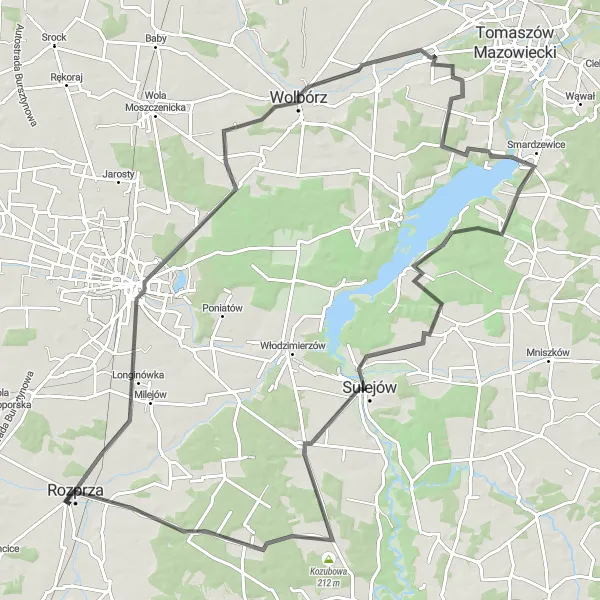 Map miniature of "The Ultimate Road Cycling Adventure" cycling inspiration in Łódzkie, Poland. Generated by Tarmacs.app cycling route planner