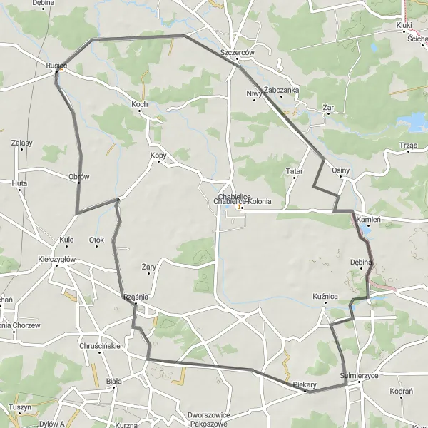 Map miniature of "The Sulmierzyce Circuit" cycling inspiration in Łódzkie, Poland. Generated by Tarmacs.app cycling route planner