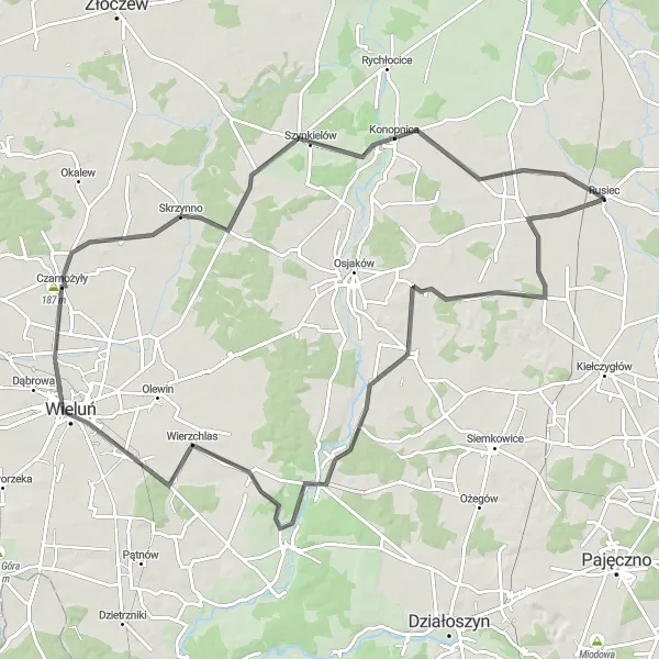 Miniatura mapy "Szosowa trasa rowerowa przez Toporów i Konopnicę" - trasy rowerowej w Łódzkie, Poland. Wygenerowane przez planer tras rowerowych Tarmacs.app