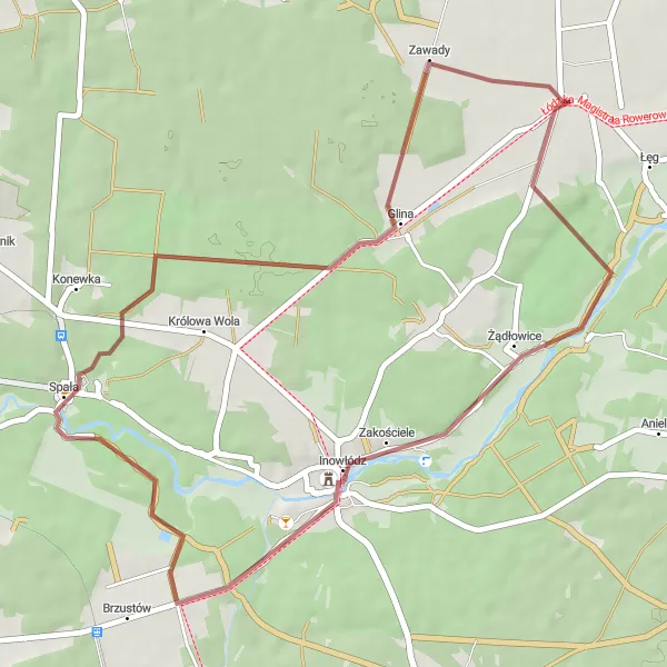 Miniatura mapy "Trasa widokowa przez Inowłódz" - trasy rowerowej w Łódzkie, Poland. Wygenerowane przez planer tras rowerowych Tarmacs.app