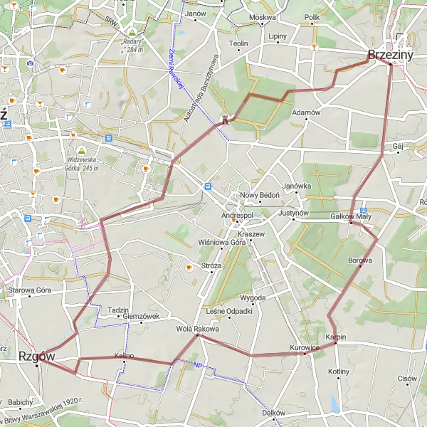 Miniatura mapy "Trasa gravelowa do Wiączyna Dolnego" - trasy rowerowej w Łódzkie, Poland. Wygenerowane przez planer tras rowerowych Tarmacs.app