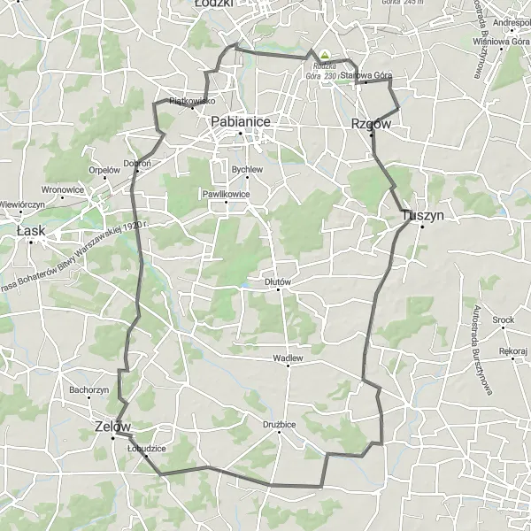 Map miniature of "Journey through Zelów" cycling inspiration in Łódzkie, Poland. Generated by Tarmacs.app cycling route planner