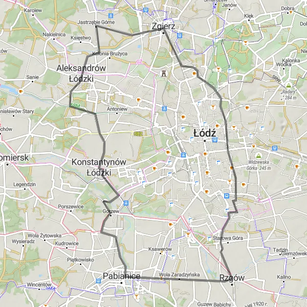 Miniatura mapy "Trasa rowerowa przez Pabianice i okolice" - trasy rowerowej w Łódzkie, Poland. Wygenerowane przez planer tras rowerowych Tarmacs.app