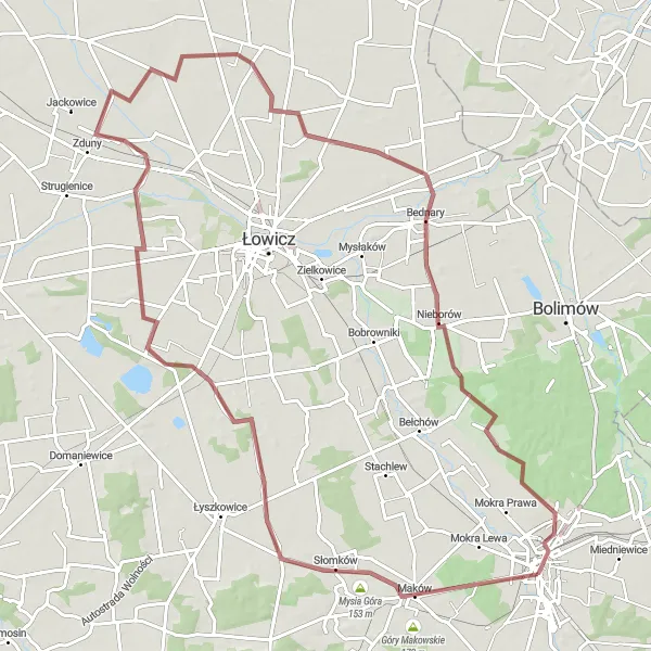 Miniatura mapy "Trasa Gravelowa przez Parkową Górę" - trasy rowerowej w Łódzkie, Poland. Wygenerowane przez planer tras rowerowych Tarmacs.app