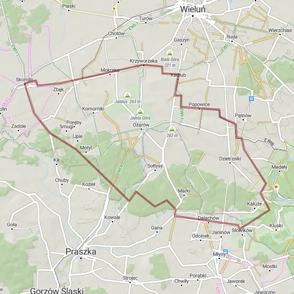 Miniatura mapy "Trasa Skomlin - Mokrsko" - trasy rowerowej w Łódzkie, Poland. Wygenerowane przez planer tras rowerowych Tarmacs.app