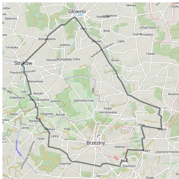 Map miniature of "The Kołacin Loop" cycling inspiration in Łódzkie, Poland. Generated by Tarmacs.app cycling route planner