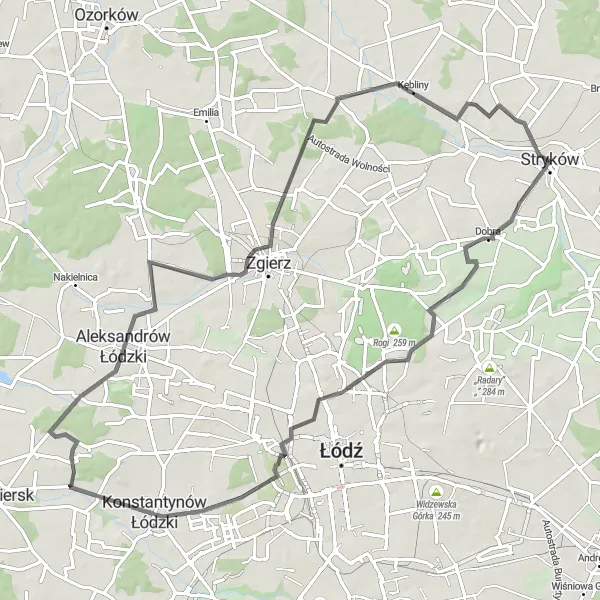 Map miniature of "The Dobra Adventure" cycling inspiration in Łódzkie, Poland. Generated by Tarmacs.app cycling route planner