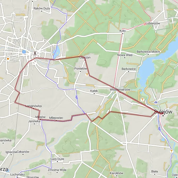 Miniatura mapy "Trasa do Milejowa i Piotrkowa Trybunalskiego" - trasy rowerowej w Łódzkie, Poland. Wygenerowane przez planer tras rowerowych Tarmacs.app