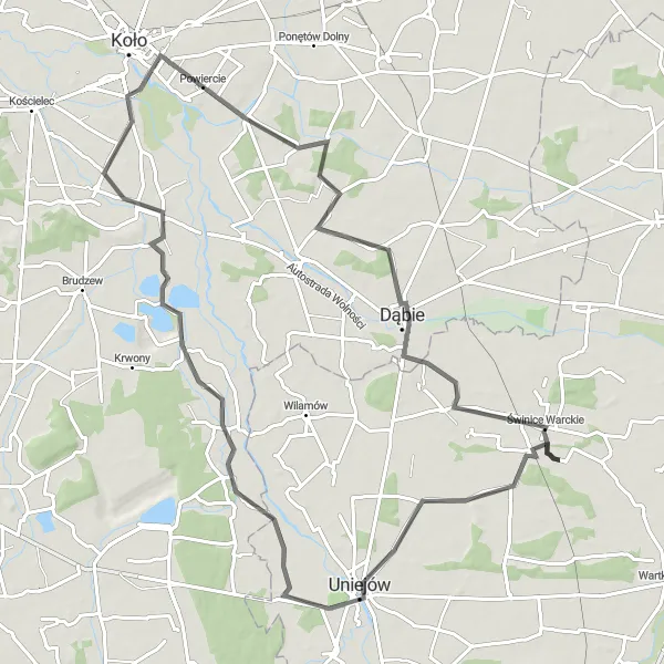 Map miniature of "Road Tour: Historic Route" cycling inspiration in Łódzkie, Poland. Generated by Tarmacs.app cycling route planner