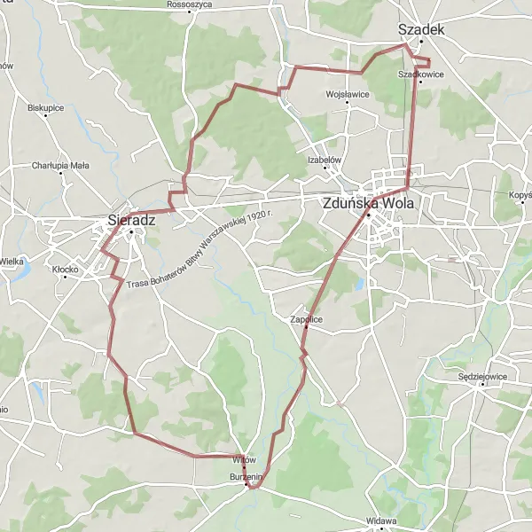 Miniatura mapy "Przejażdżka z Zduńskiej Woli do Pratkowa" - trasy rowerowej w Łódzkie, Poland. Wygenerowane przez planer tras rowerowych Tarmacs.app