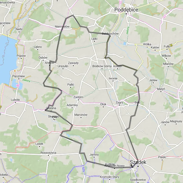 Miniatura mapy "Trasa przez Sikucin i Bałdrzychów" - trasy rowerowej w Łódzkie, Poland. Wygenerowane przez planer tras rowerowych Tarmacs.app