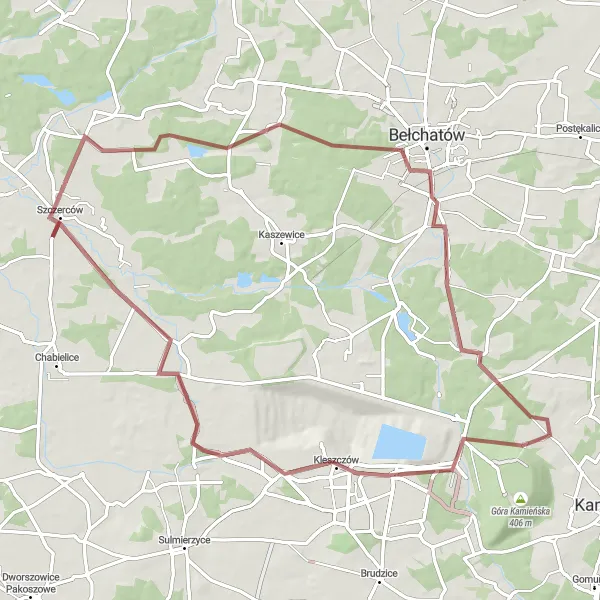 Map miniature of "Szczerców to Lubośnia Gravel Ride" cycling inspiration in Łódzkie, Poland. Generated by Tarmacs.app cycling route planner