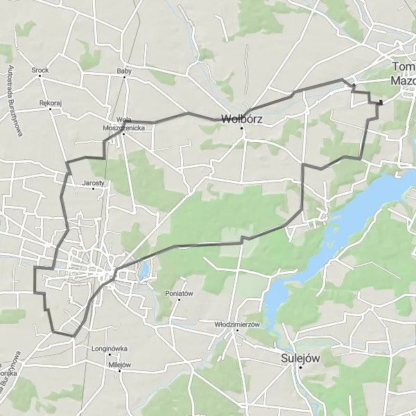 Map miniature of "Piotrków Trybunalski Loop" cycling inspiration in Łódzkie, Poland. Generated by Tarmacs.app cycling route planner