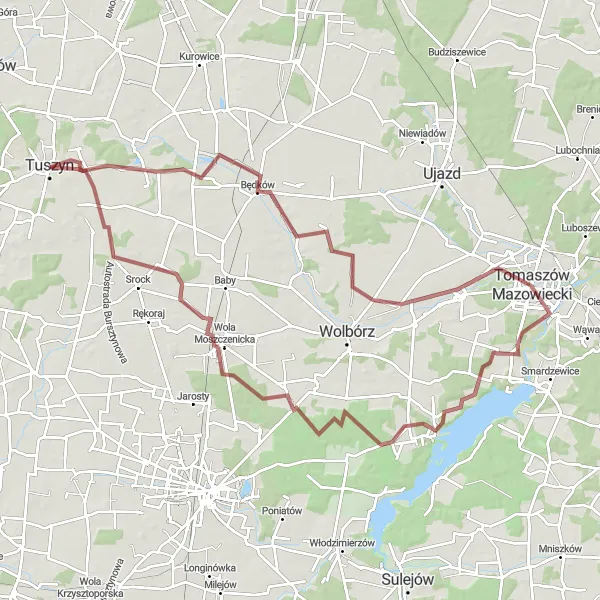 Map miniature of "The Adamów Adventure" cycling inspiration in Łódzkie, Poland. Generated by Tarmacs.app cycling route planner