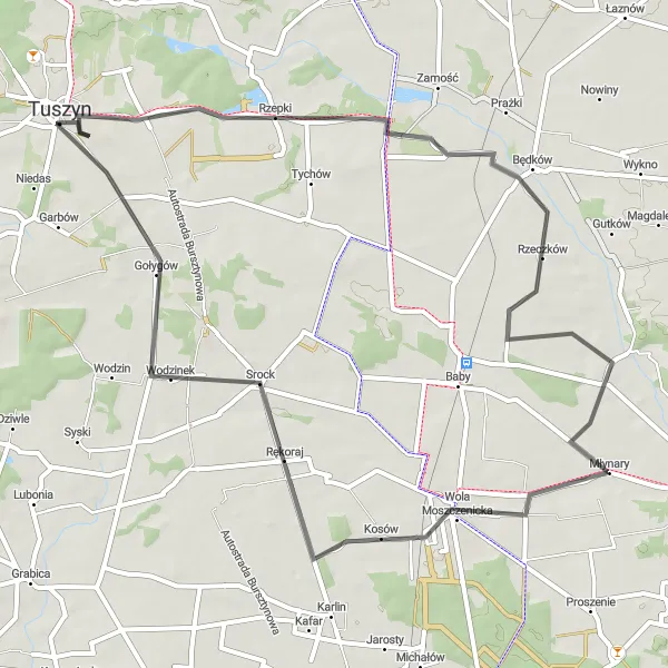 Map miniature of "Scenic Route in Łódzkie" cycling inspiration in Łódzkie, Poland. Generated by Tarmacs.app cycling route planner