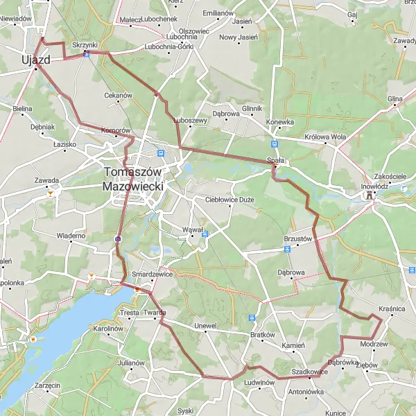 Map miniature of "The Countryside Escape" cycling inspiration in Łódzkie, Poland. Generated by Tarmacs.app cycling route planner