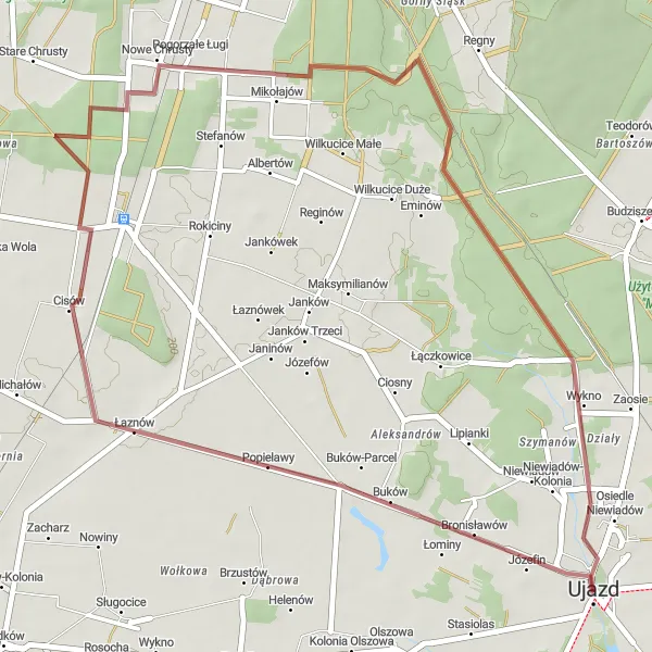 Map miniature of "Łaznów Gravel Adventure" cycling inspiration in Łódzkie, Poland. Generated by Tarmacs.app cycling route planner