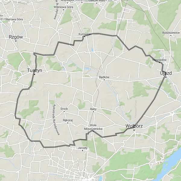 Map miniature of "Wolbórz Circuit" cycling inspiration in Łódzkie, Poland. Generated by Tarmacs.app cycling route planner