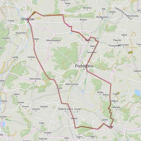 Map miniature of "Zagłębie Liswarta" cycling inspiration in Łódzkie, Poland. Generated by Tarmacs.app cycling route planner