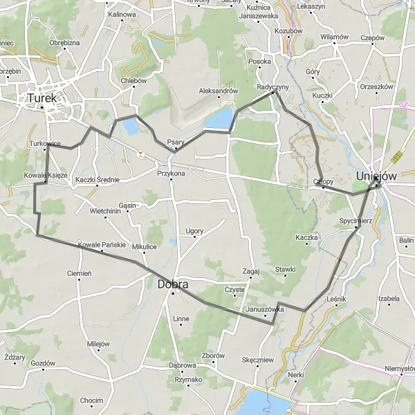 Map miniature of "Countryside Escape" cycling inspiration in Łódzkie, Poland. Generated by Tarmacs.app cycling route planner