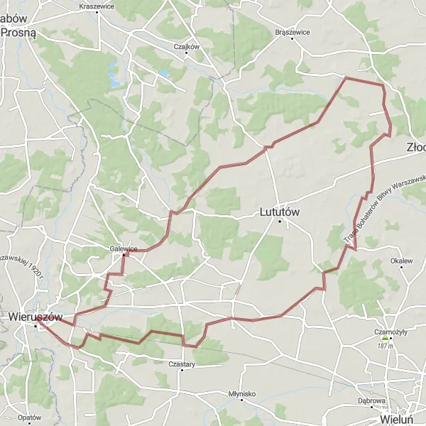 Miniatura mapy "Trasa do Naramic" - trasy rowerowej w Łódzkie, Poland. Wygenerowane przez planer tras rowerowych Tarmacs.app