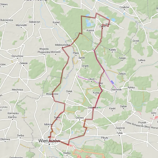 Miniatura mapy "Trasa przez Górkę Wieruszowską" - trasy rowerowej w Łódzkie, Poland. Wygenerowane przez planer tras rowerowych Tarmacs.app