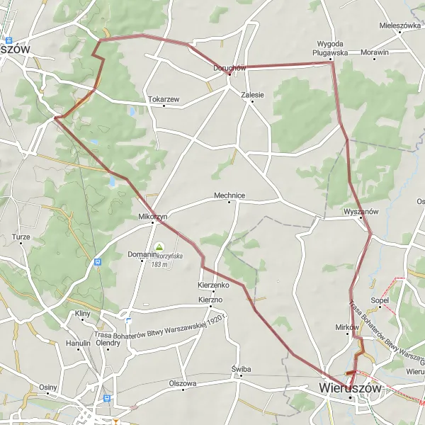 Miniatura mapy "Przez Mikorzyn do Wyszanowa" - trasy rowerowej w Łódzkie, Poland. Wygenerowane przez planer tras rowerowych Tarmacs.app