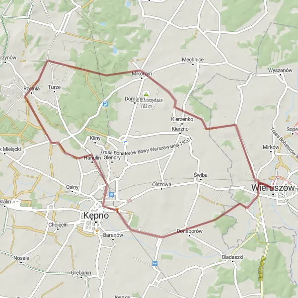 Miniatura mapy "Przez Kępno do Mikorzyna" - trasy rowerowej w Łódzkie, Poland. Wygenerowane przez planer tras rowerowych Tarmacs.app