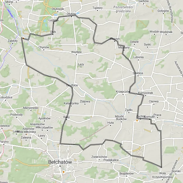 Map miniature of "Krakow–Lodz historic route" cycling inspiration in Łódzkie, Poland. Generated by Tarmacs.app cycling route planner