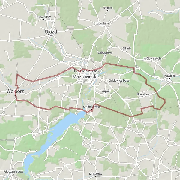 Miniatura mapy "Trasa przez Chorzęcin i Wolbórz" - trasy rowerowej w Łódzkie, Poland. Wygenerowane przez planer tras rowerowych Tarmacs.app